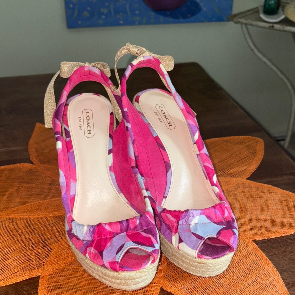 Coach Vibrant Pink and Purple Espadrille Wedges